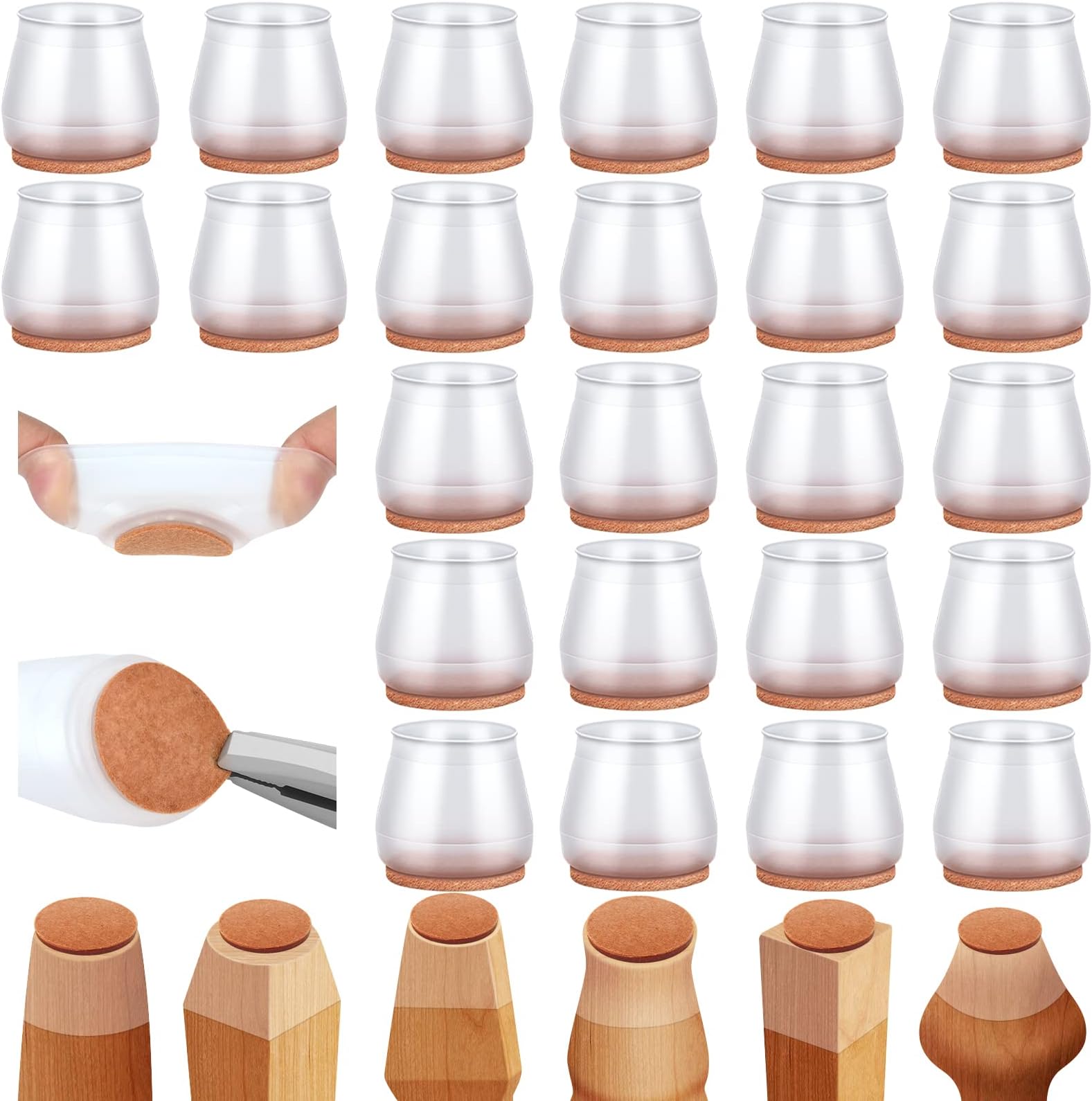 Joeyrras Silicone 24Pcs Chair Leg Covers (Clear, Medium)