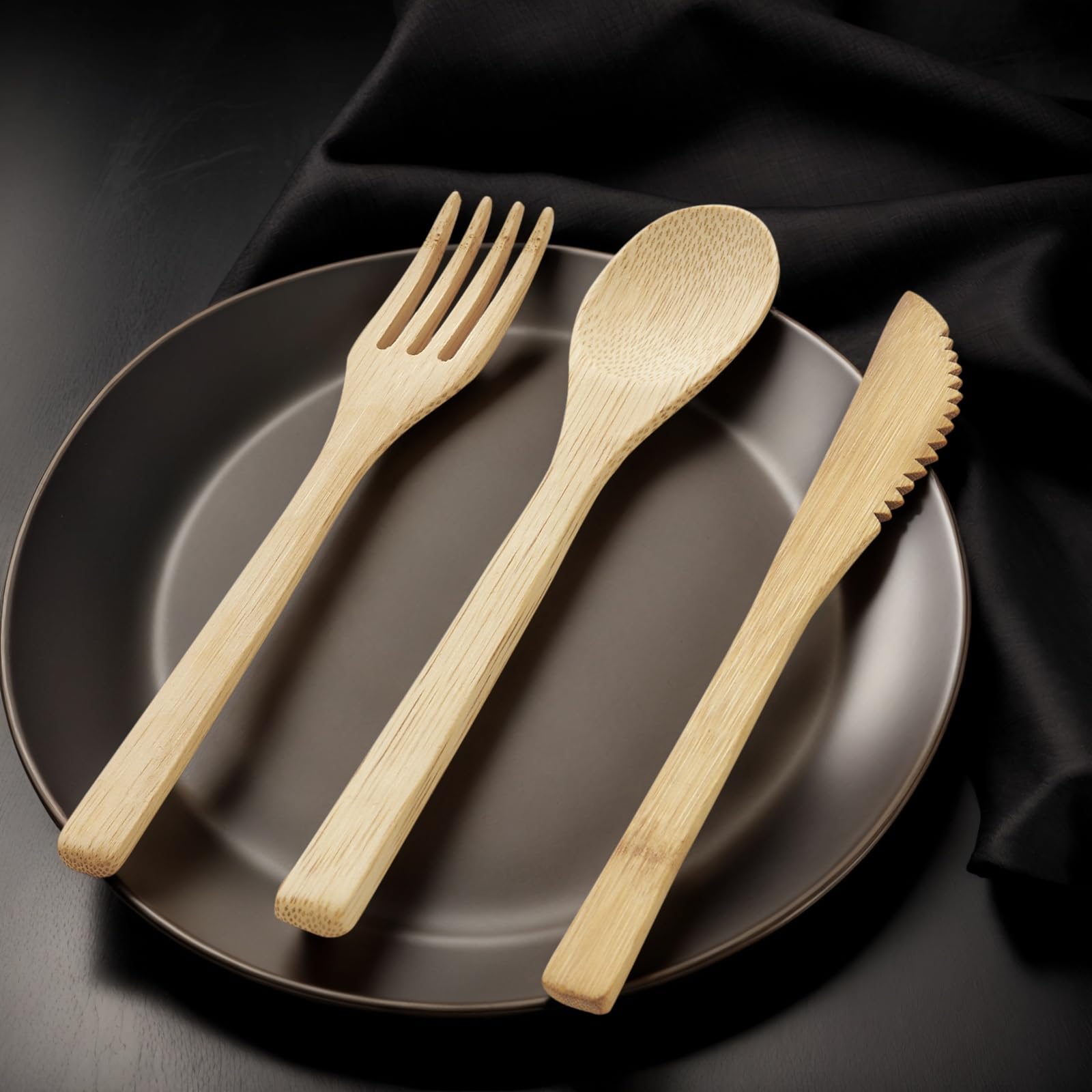 Set di 30 posate in bambù – Set di 10 cucchiai e 10 forchette, in legno riutilizzabile, durevole, smontabile