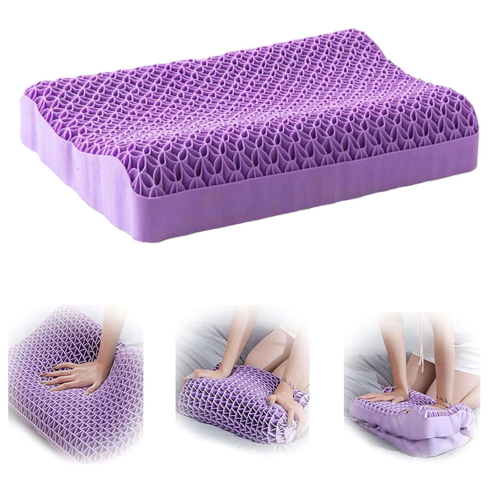 Almohada ortopédica para el cuello, espuma viscoelástica transpirable con rejilla de panal, diseño ergonómico de masaje para aliviar el dolor y apoyo cervical, alta elasticidad y comodidad