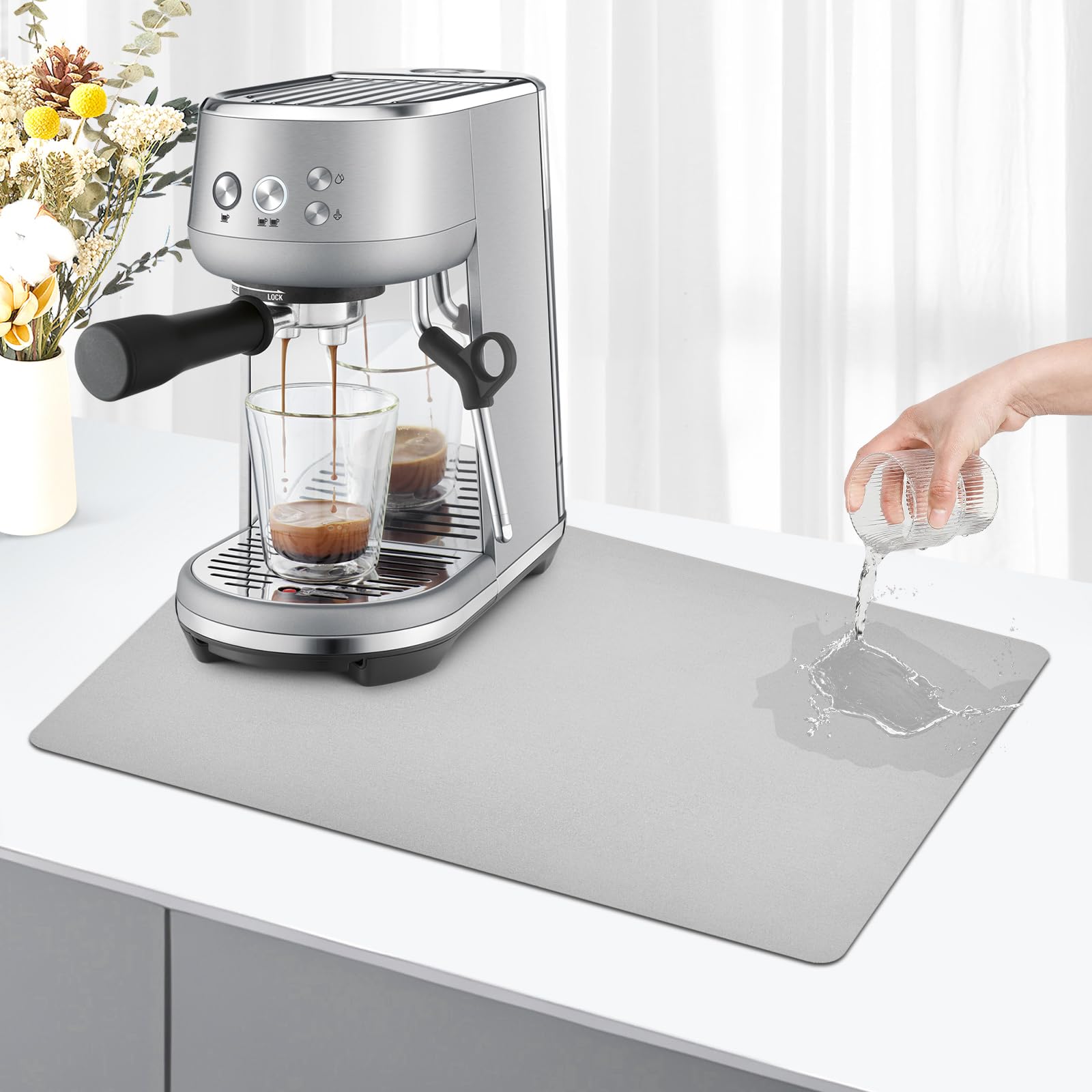 KitchenRaku Kaffeemaschine Abtropfmatte,abtropfmatte geschirr ,Saugstarke Trockenmatte Unterlage Für Kaffeemaschine