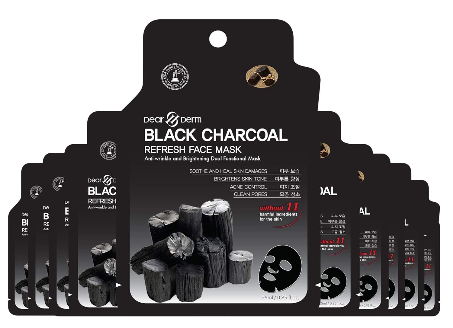 Dearderm Black Charcoal Purifying Face Mask (10pcs) for