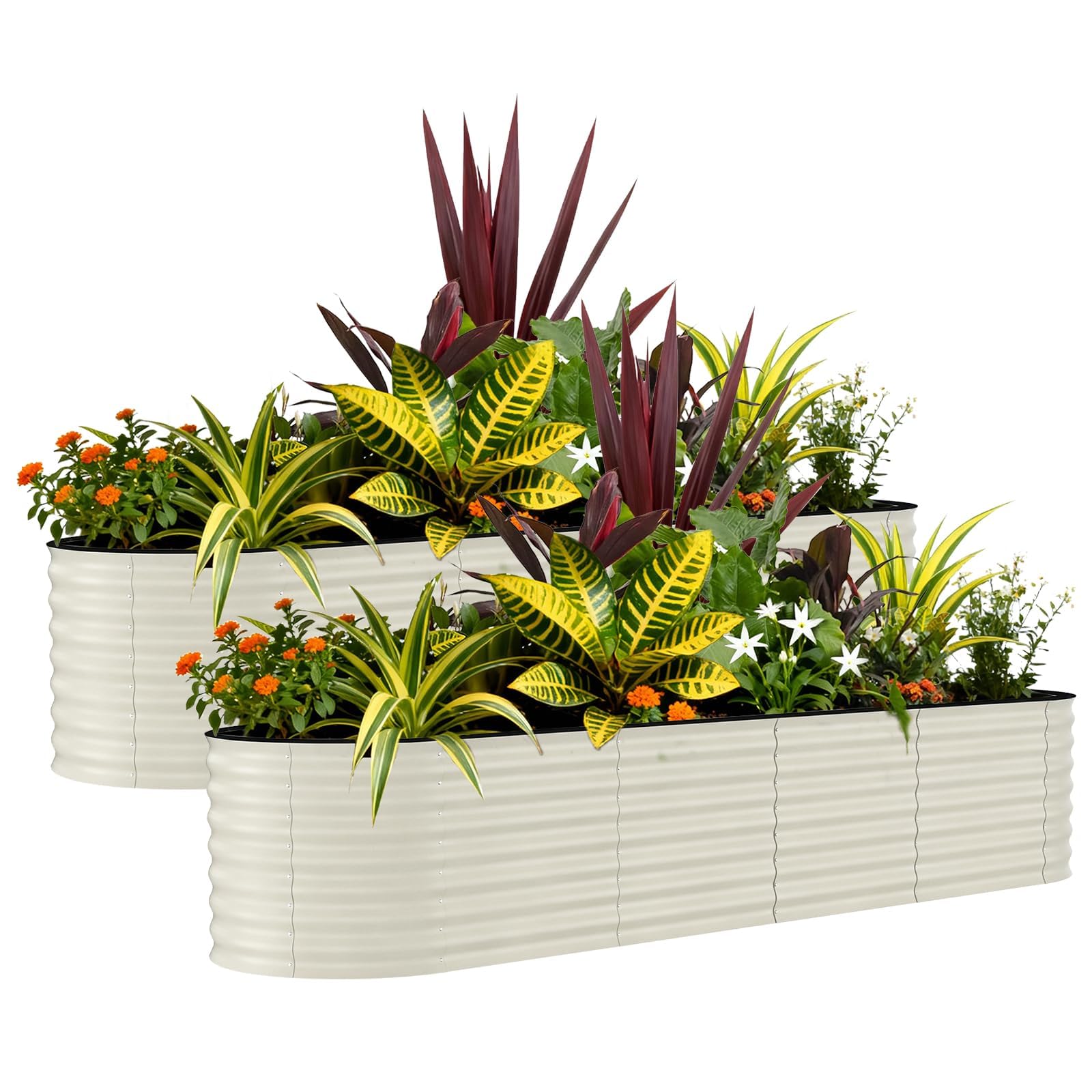 Garvee Lot de 2 bacs de Jardin surélevés Robustes en Acier galvanisé – Protection antirouille et Bandes Anti-coupures, Montage Facile (Beige, 240 * 60 * 60cm)