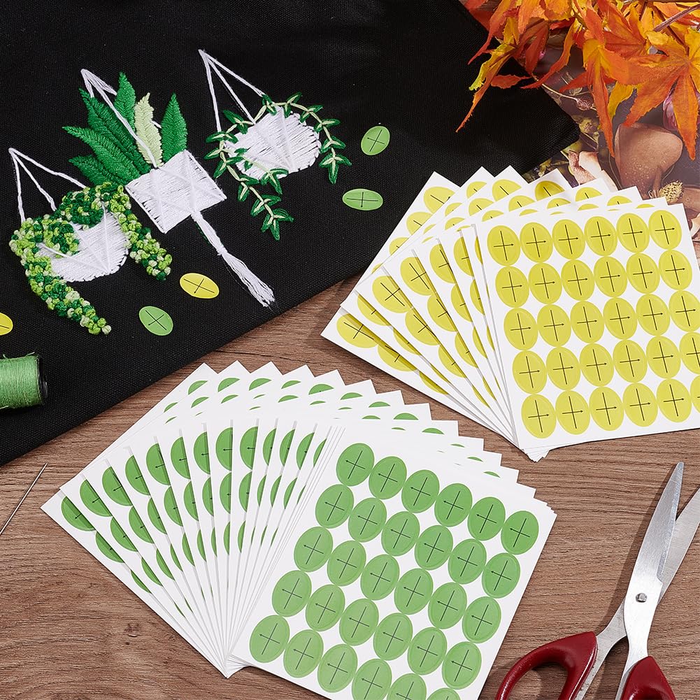 OLYCRAFT Embroidery Placement Stickers 1500pcs - Reusable Target Labels For Needlework, Scrapbooking (Green & Yellow)
