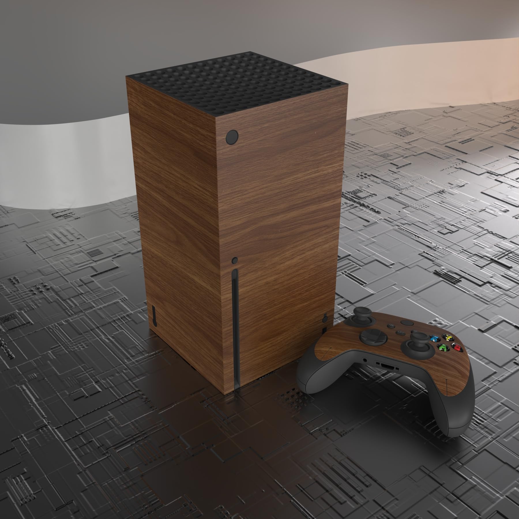 PlayVital Sticker Ochronna do Xbox Series X,Naklejka Winylowa do Xbox Series X,Ochronne Naklejki Skóry do Xbox Series X Kontroler&Konsola-Ziarno Drewna