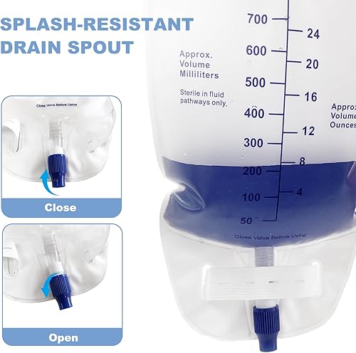 Miniatura 3 de Paquete de 5 bolsas de drenaje urinario, bolsa de catéter de 33.8 fl oz con tubo de 18 pulgadas, correas de tela ajustables, cámara antirreflujo,