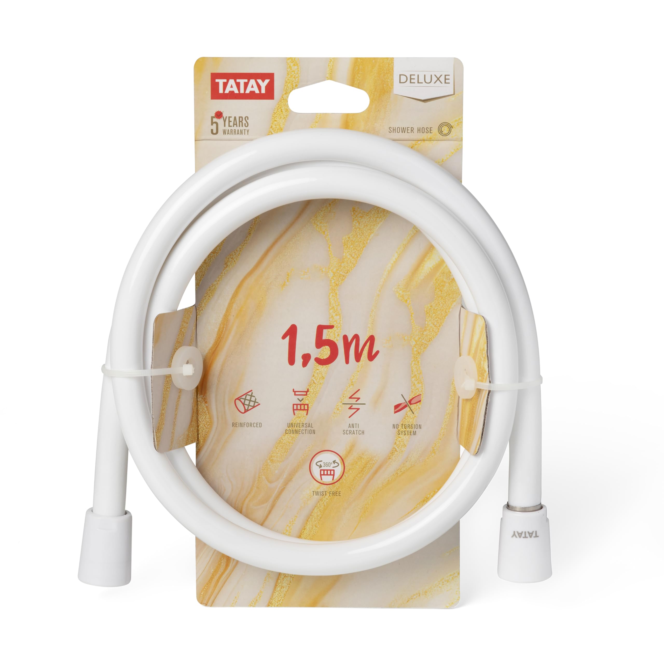 TATAY Shower Hose Loop Silver, 1.5M, PVC Flexo, Anti-Twist, 360° Twist, Anti-Scratch, Universal Thread G 1/2’, White - Image 2