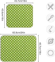 Vista 3 de Tapete de secado de platos verde para cocina, tapete de secado de microfibra verde menta con lunares blancos, tapete de secado de microfibra