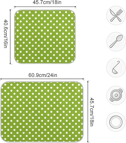 Miniatura 3 de Tapete de secado de platos verde para cocina, tapete de secado de microfibra verde menta con lunares blancos, tapete de secado de microfibra