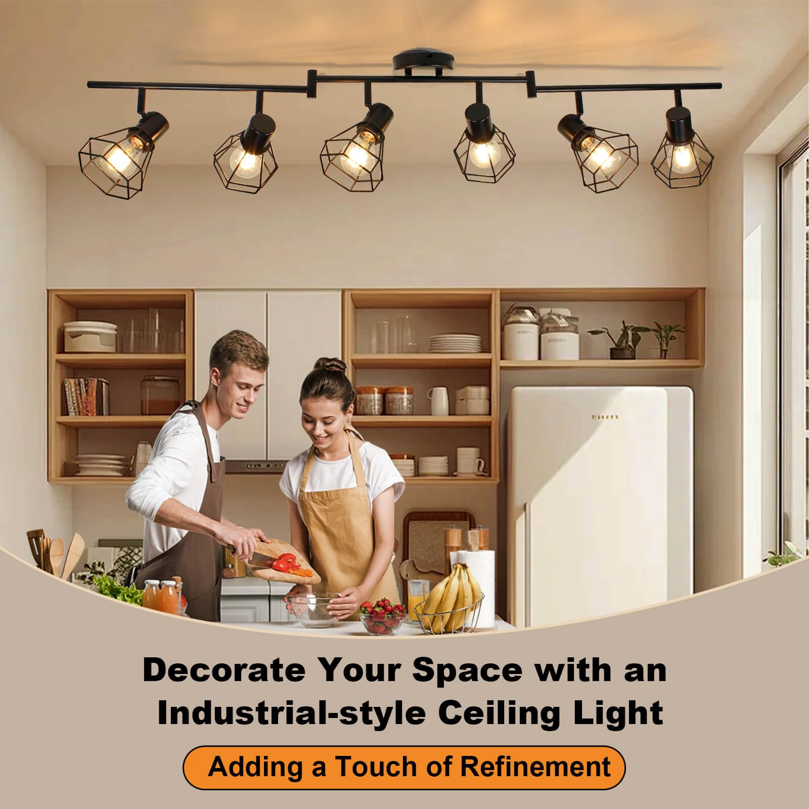 Iluminación de pista de 6 luces, lámpara de techo giratoria direccional, foco negro de pista de granja para cocina, dormitorio, sala de estar, base E26 (bombillas no incluidas) 7