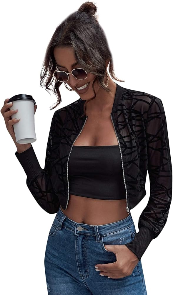 Black sheer long sleeve jacket Clearance