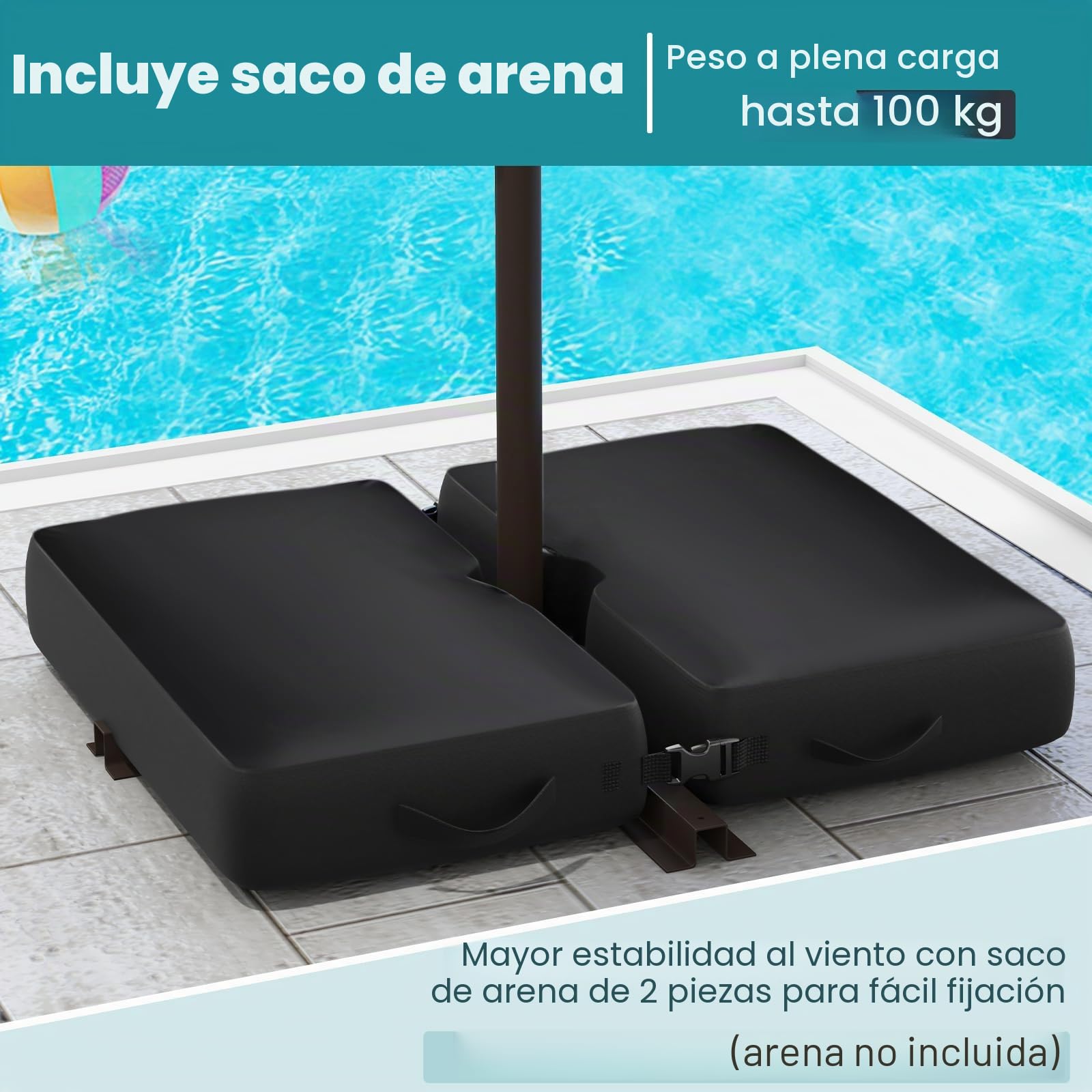 RELAX4LIFE Sombrilla Terraza 3x3m con 40 Luces LED Solar, Sombrilla Inclinable con Base en Cruz, Manivela Manual y 2 Sacos de Arena, Protección Solar, Parasol para Jardín, Terraza y Patio