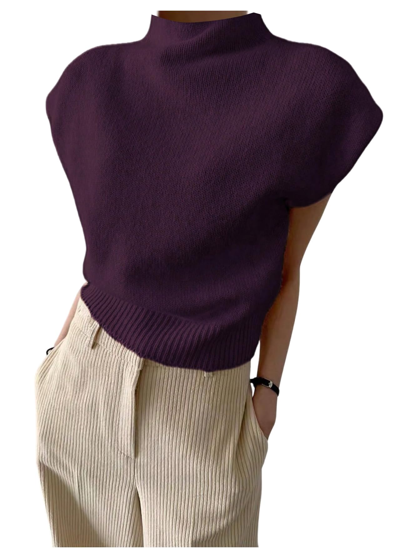 MakeMeChic Womens Turtleneck Sweater Vest Mock Neck Cap Sleeve Sleeveless Knit Tops Pullover Sweaters