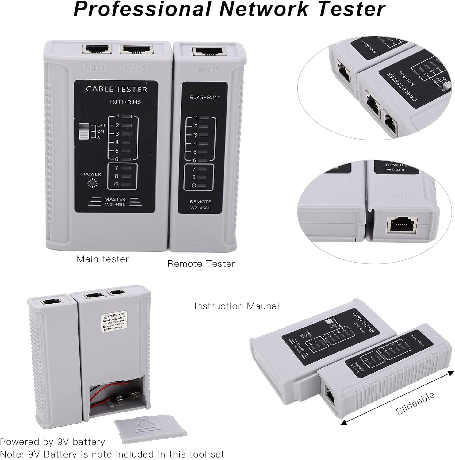 Network Tool Kit for RJ45 RJ11 RJ12 Connector 9 in 1 Portable Ethernet Crimping Tool Kit Network Cable Tester with Storage Bag