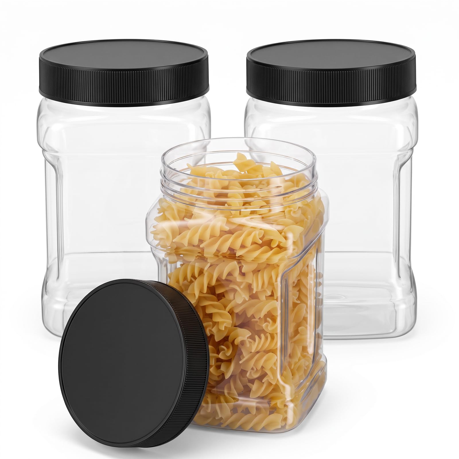Xosjska Square Plastic Jars with Lids, 3 Pack 32 Oz Plastic Mason Jars
