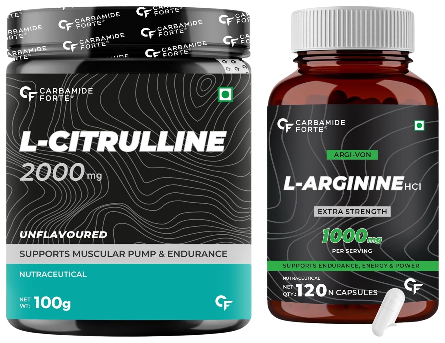 Carbamide Forte L Arginine 1000mg Supplement Per Serving - 120 Veg Capsules & L Citrulline Powder 2000mg - Unflavoured - 50 SERVINGS - 100g-image-45