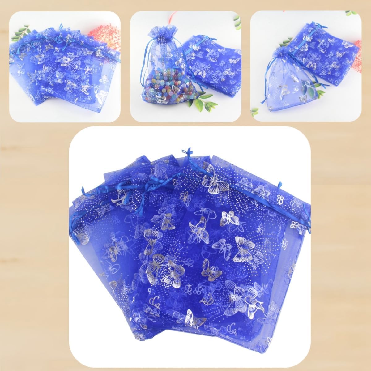 100 Pack 5 x 7 Inch Butterfly Organza Jewelry Pouch B382, Royal Blue image 5