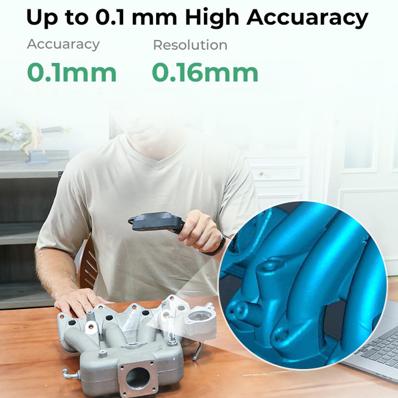 Fockety 3D-Scanner für 3D-Druck, bis zu 0,01 mm präziser Desktop-Handscanner mit Anti-Shake-Tracking und Vollfarbscan für nicht reflektierende Objekte aus schwarzem Metall