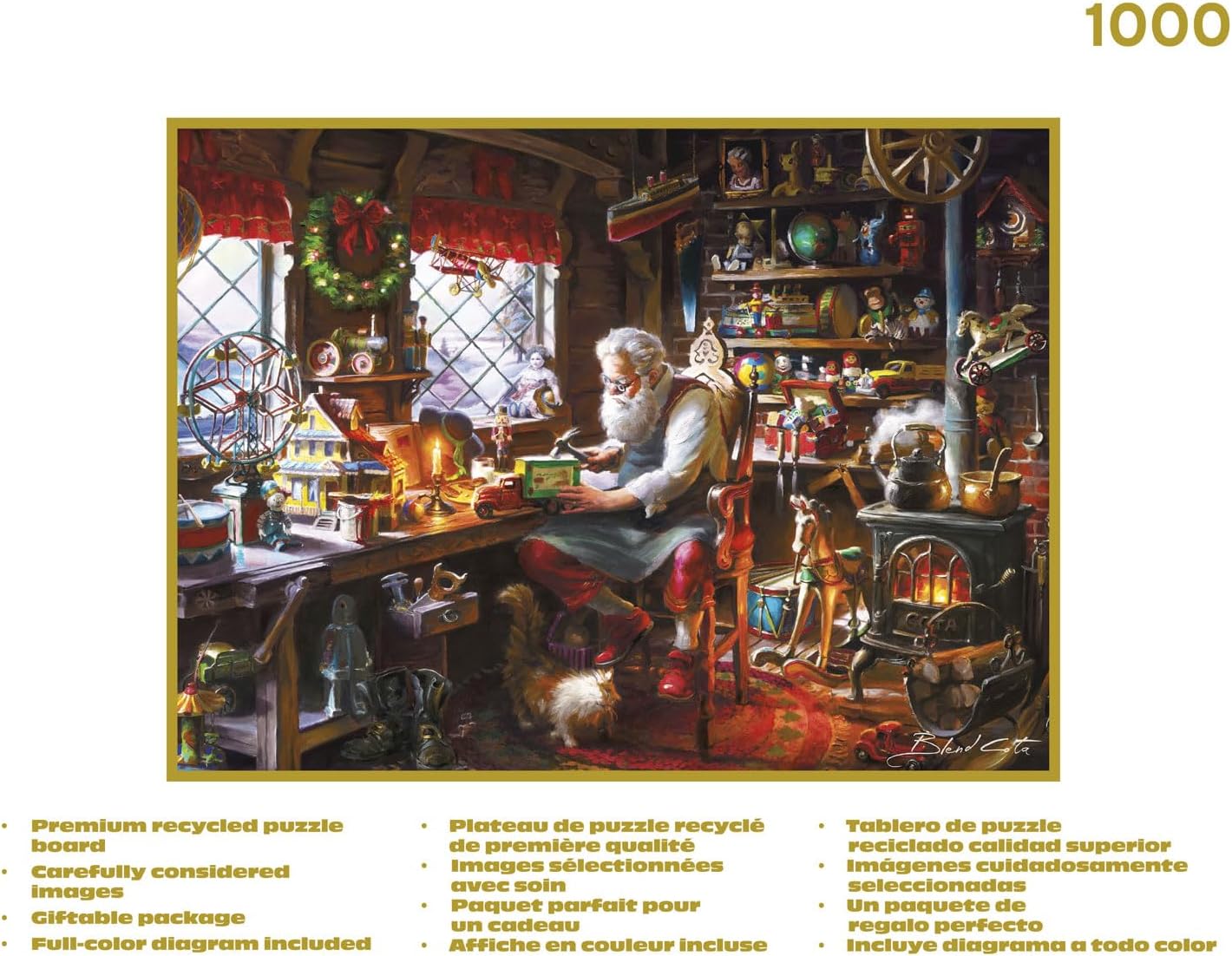 Buffalo Games – Santa in His Workshop – 1000 Piece Jigsaw Puzzle - Premium Gold Collection​