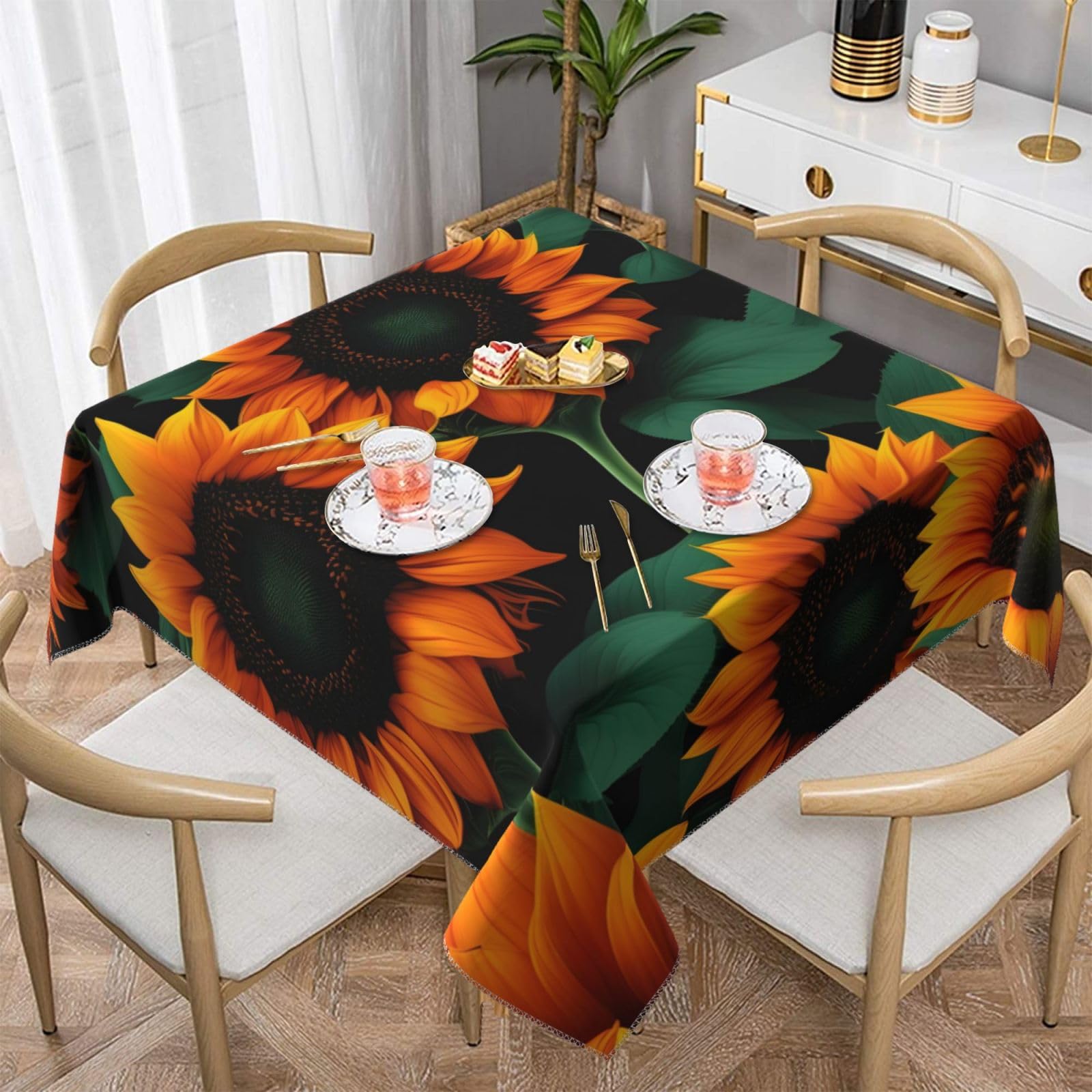 Nappe carrée tournesol orange imprimée en tissu infroissable pour table