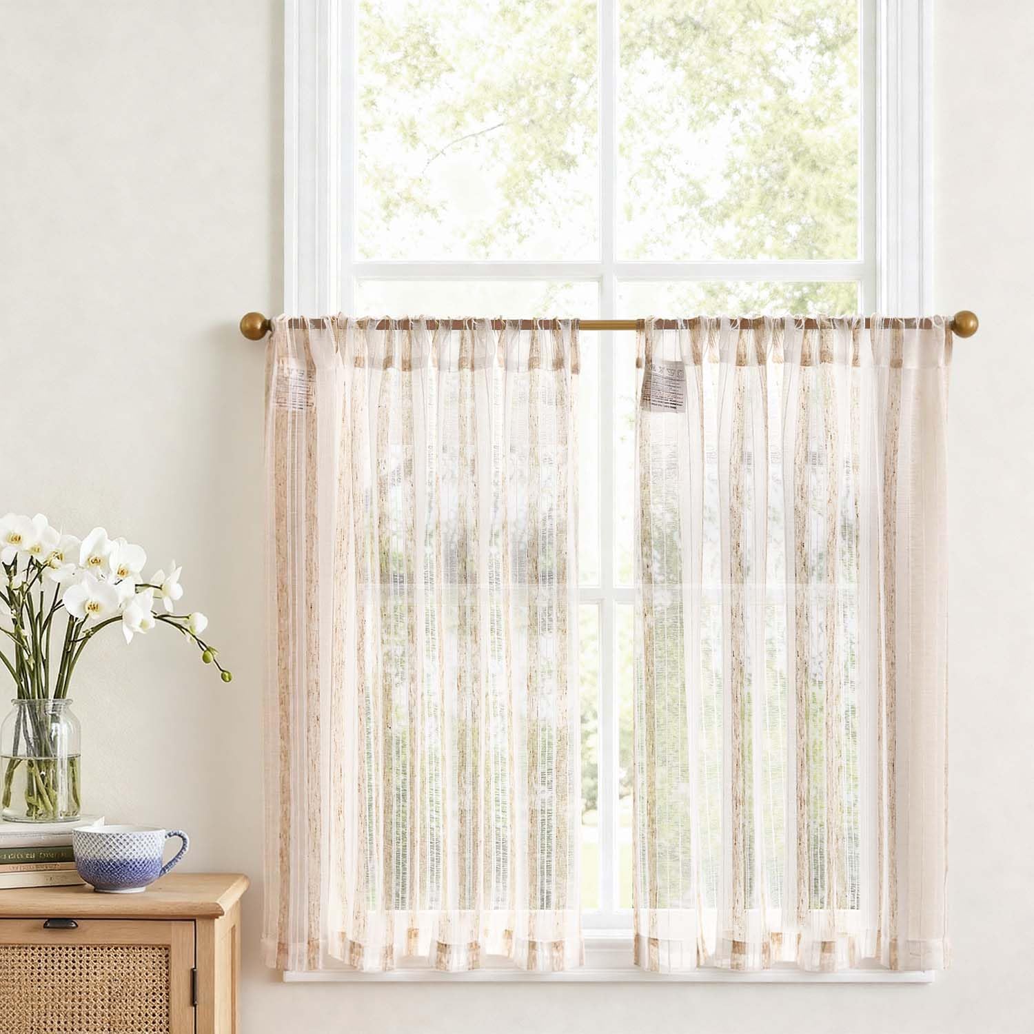 VANGAO Voile Scheibengardine Transparente Bistrogardine Sheer Unifarbige Tunnelzug Küchenvorhang