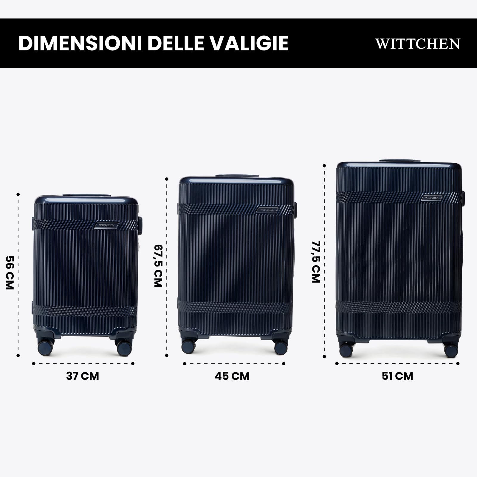 WITTCHEN Set valigie in policarbonato Gloss Line | set di valigie rigide con 4 ruote | Blu Navy