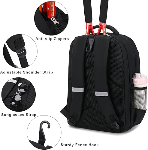 Miniatura 5 de ACESAK Mochila de tenis para mujeres y hombres, bolsa de tenis con capacidad para 2 raquetas, calabaza de bádminton, pelotas de paletas de pickleball