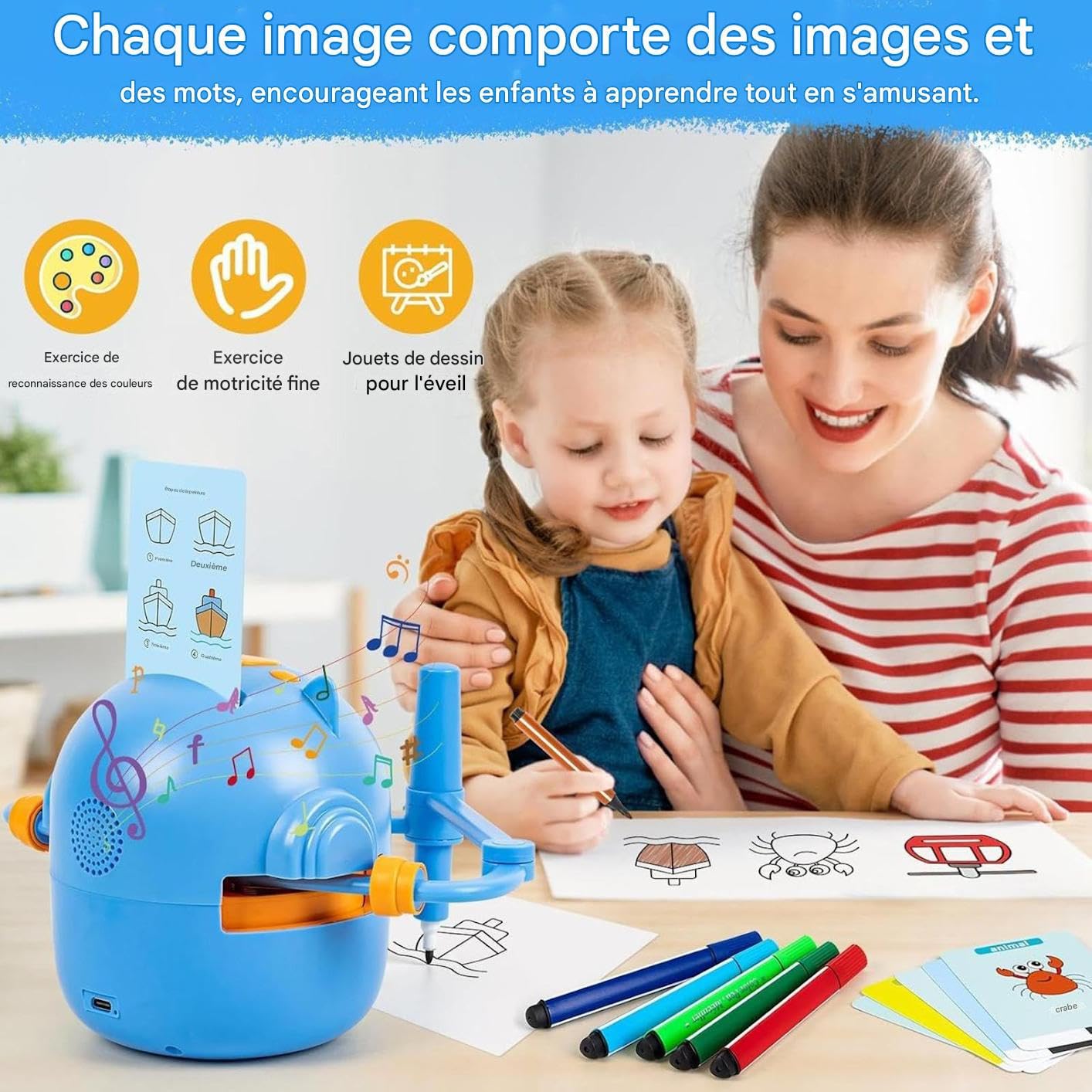 Robot de Dibujo con 100 Tarjetas de Aprendizaje Interactivo e Inteligente
