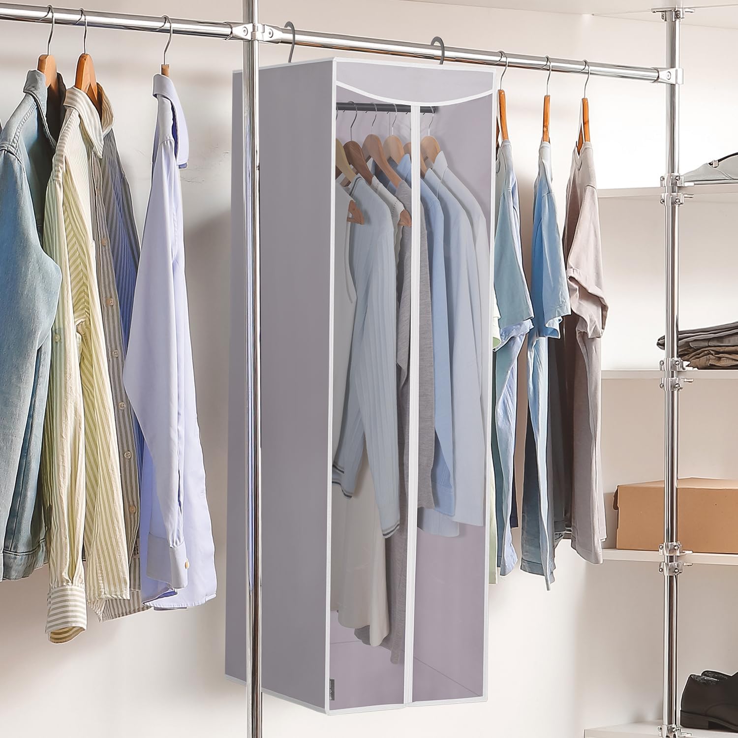 STORAGE MANIAC 2-Pack Hanging Garment Bag Zipper Cover with Sealed Clear Window, Long Garment Cover for Closet Storage Wardrobe Clothes Protector, Large Garment Storage Bag for Dresses,Suits, Grey - Image 8