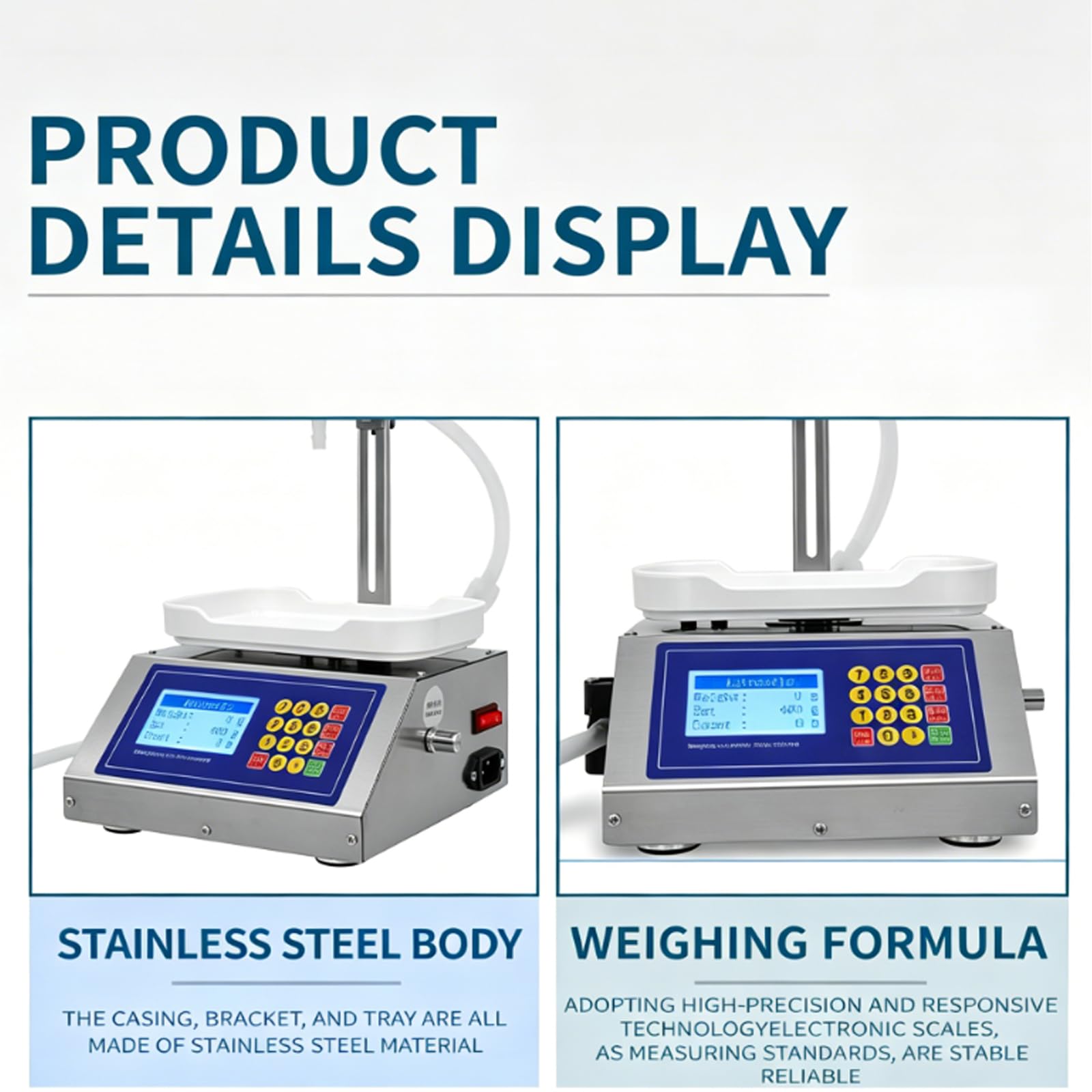 Máquina de llenado de líquidos, llenadora de botellas con bomba peristáltica con pantalla LCD, altura ajustable, sistema de pesaje para aceite, agua, jugo, capacidad de 8 g-3 kg