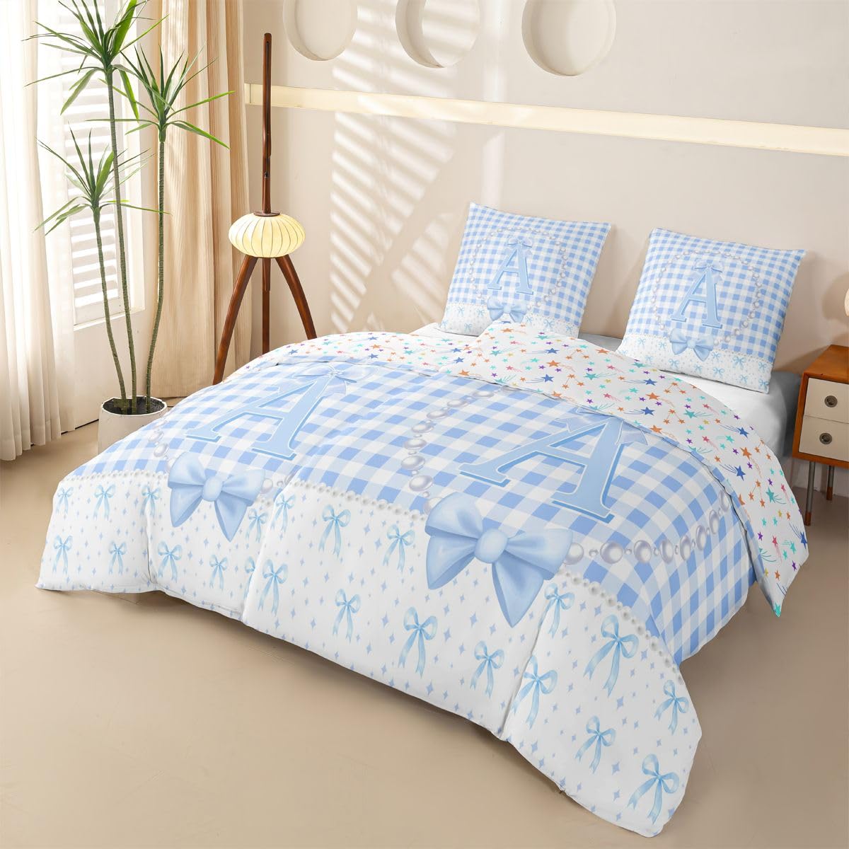 Homewish Blau Weiße Schleife Bettwäsche 4teilig 155x220
