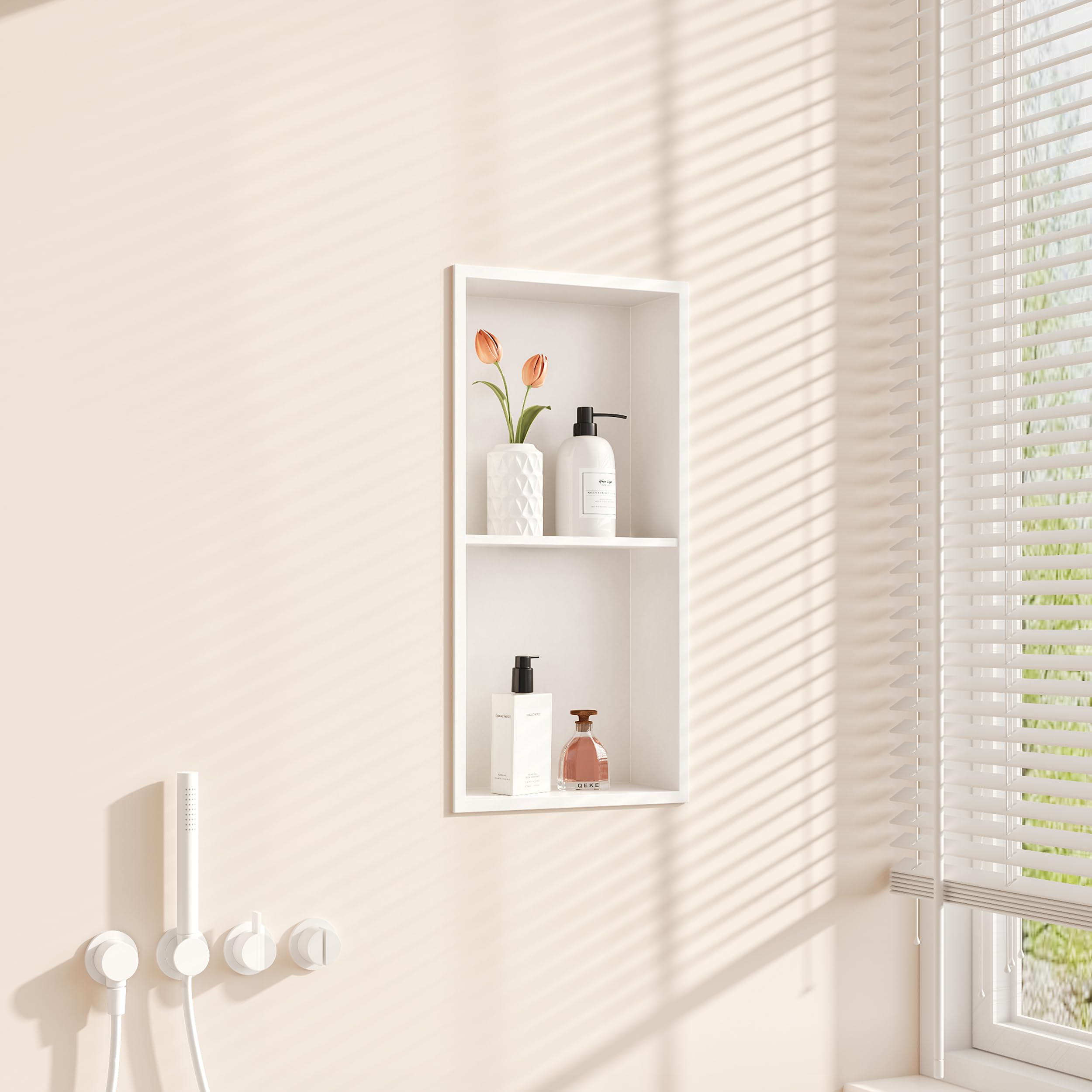Niche salle bain encastrable double couche Qeke en acier inoxydable blanc de 30X60CM