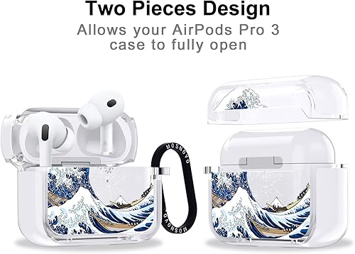 Miniatura 2 de MOSNOVO Funda protectora transparente para AirPods Pro 3, con anillo de metal duro de lujo de doble capa a prueba de golpes, diseñado para AirPods