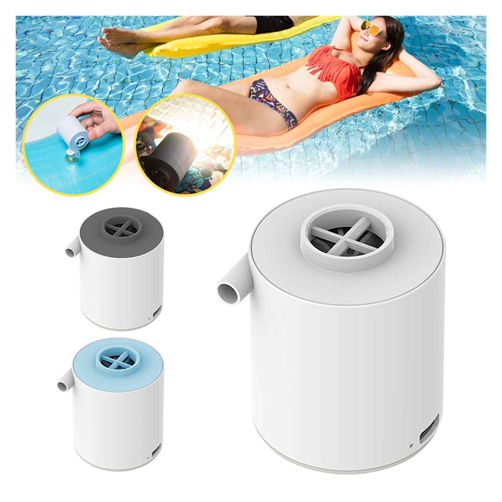 USB Inflaje/desinflado eléctrico Bomba de Aire bajo Ruido Ultraligero Recargable al Aire Libre Ahorro de energía al Aire Libre con luz de Camping(Nero)