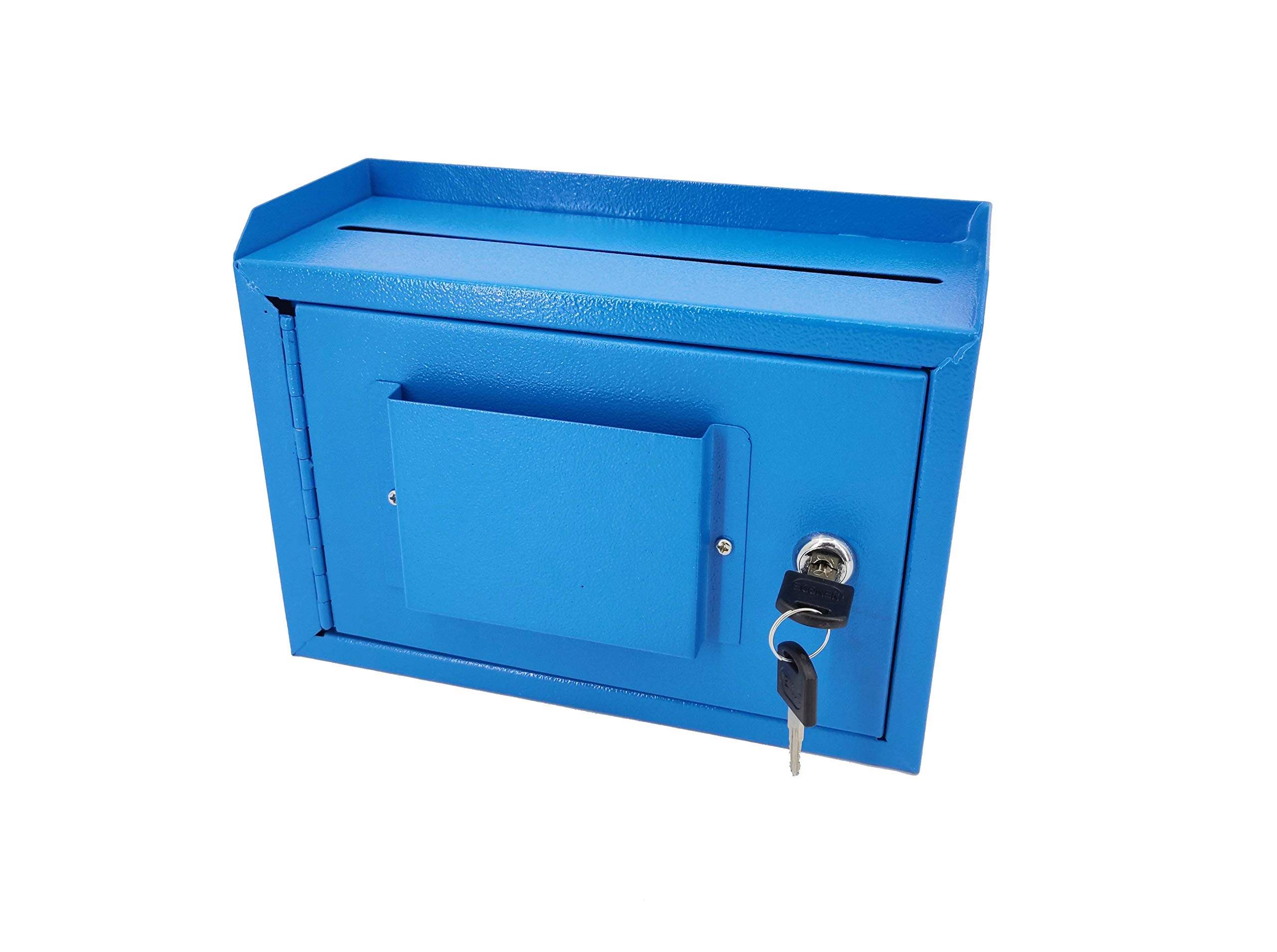 FixtureDisplays® 9.85" W x 7.2" H x 4.5" D, Metal Multipurpose, Donation Box,Cash and Mail Box,Suggestion Box 15211 Blue