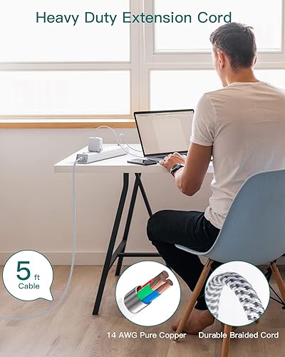 Miniatura 7 de Regleta protectora contra sobretensiones con USB C, cable de extensión de enchufe plano con 6 salidas de CA, 4 USB (2 USB C), montaje en pared, 5