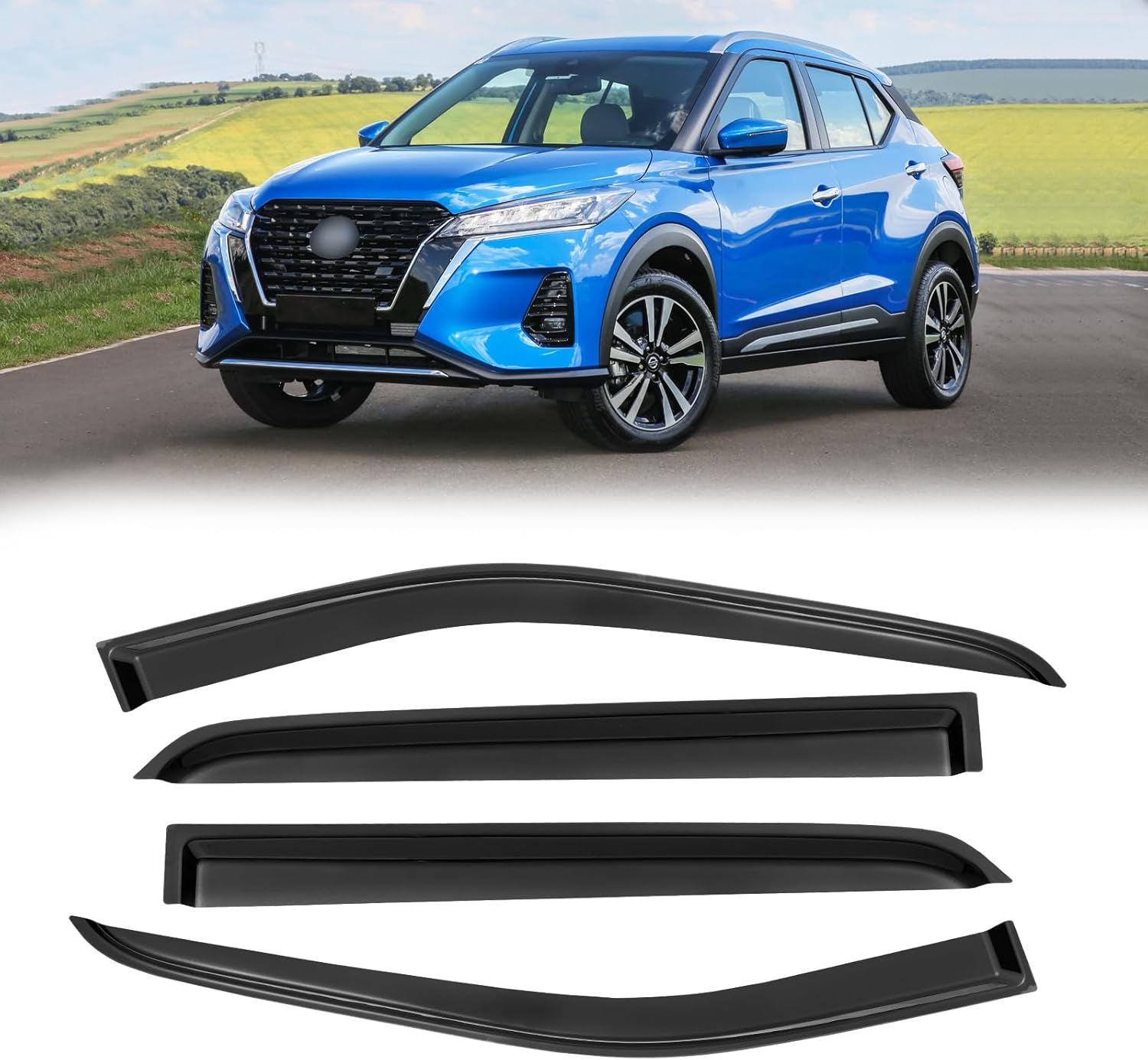 Window Visor for 2018-2024 Nissan Kicks, Out-Channel Rain Guards Shields Vent Deflector Shade Wind Dark Smoke Ventshade Ventvisor for 18-24 Kicks 2019 2020 2021 2022 2023, Tape-On Outside-Mount, 4PCS For 2018-2024 | Nissan Kicks | Out-Channel