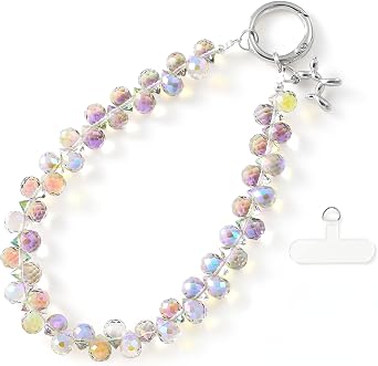 richginker Crystal Beaded Phone Wrist Strap with Tether Tab, Light Purple