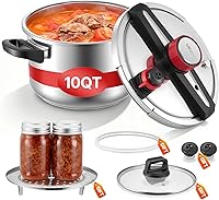 VEVOR 10Qt Stainless Steel Pressure Cooker Canner with Steaming Rack, 100kPa High Pressure, Glass Lid for Fast Meat, Beans, Rice Cooking