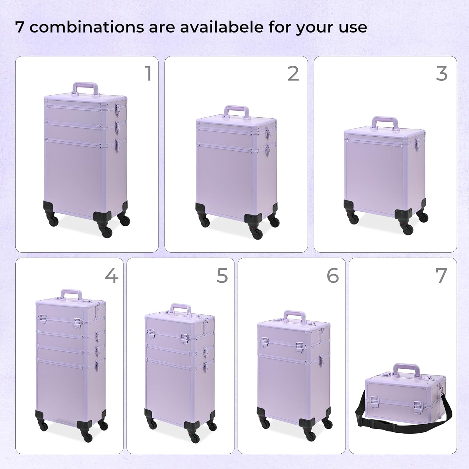 Somduy Rolling Makeup Case, Makeup Train Case with Lid, 5 in 1 Cosmetology Case on Wheels, Christmas Gift, Large Makeup Organizers, Profesional Cosmetic Case for Salon Barber, Purple
