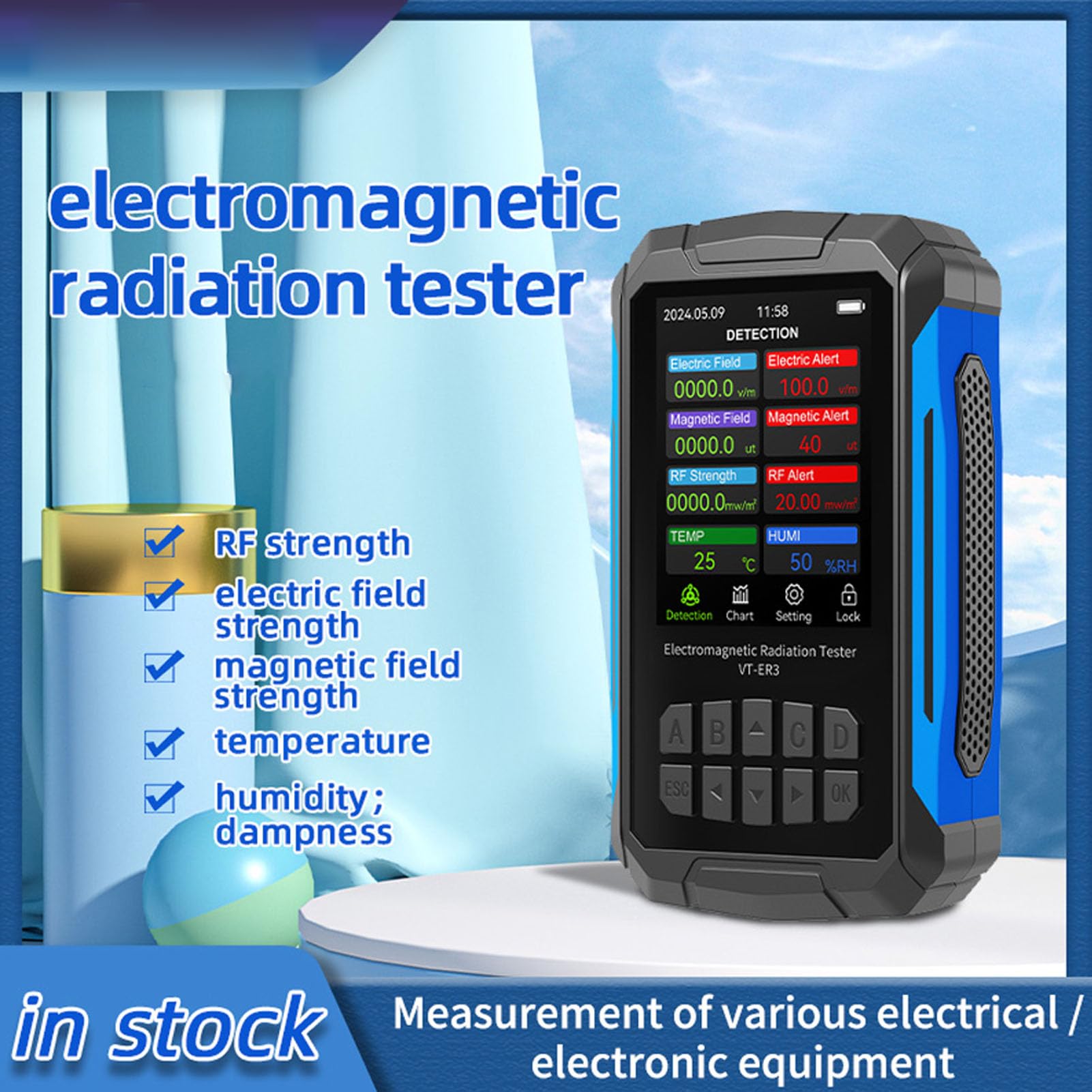 BTSEURY Radiation Tester, Electromagnetic Field Radiation Detector, 2.8in TFT Color Display Rechargeable 5 in 1 Radiation Dosimeter (Black)