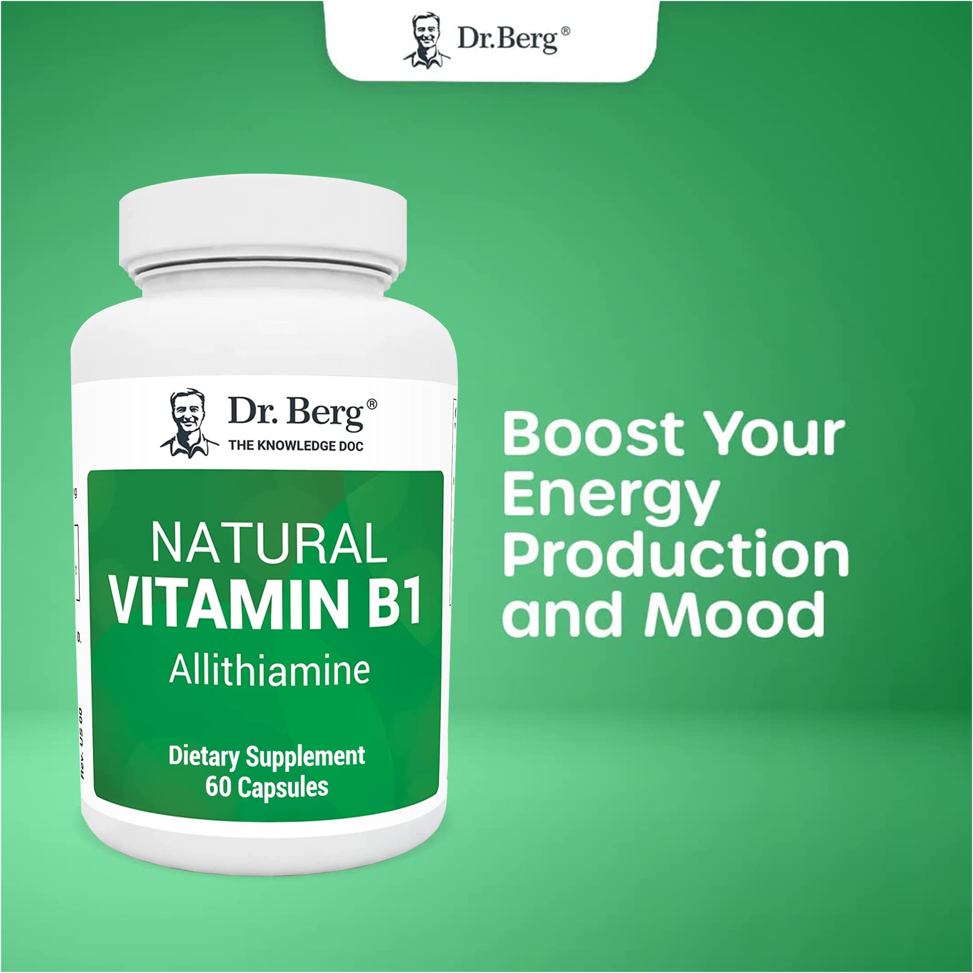 Dr. Berg's Natural Vitamin B1 Thiamine B1 Supplement Promotes