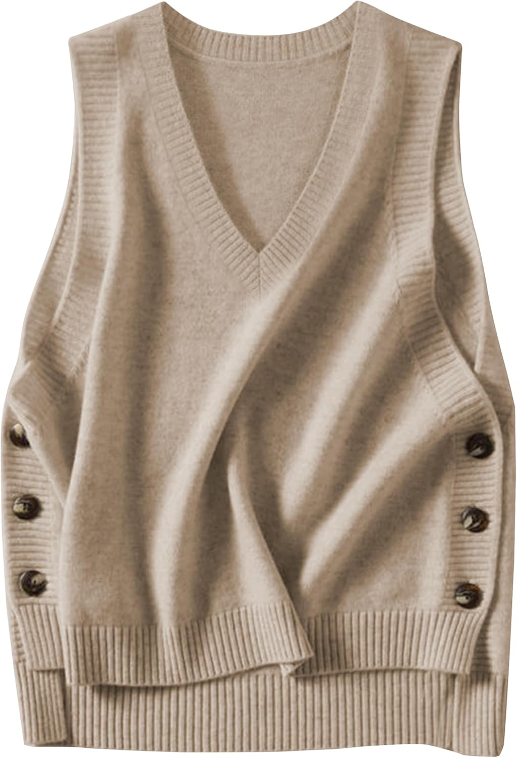 HangNiFang Womens Sweater Vest Sleeveless V Neck Trendy Side Button Down Knit Vest Outfits