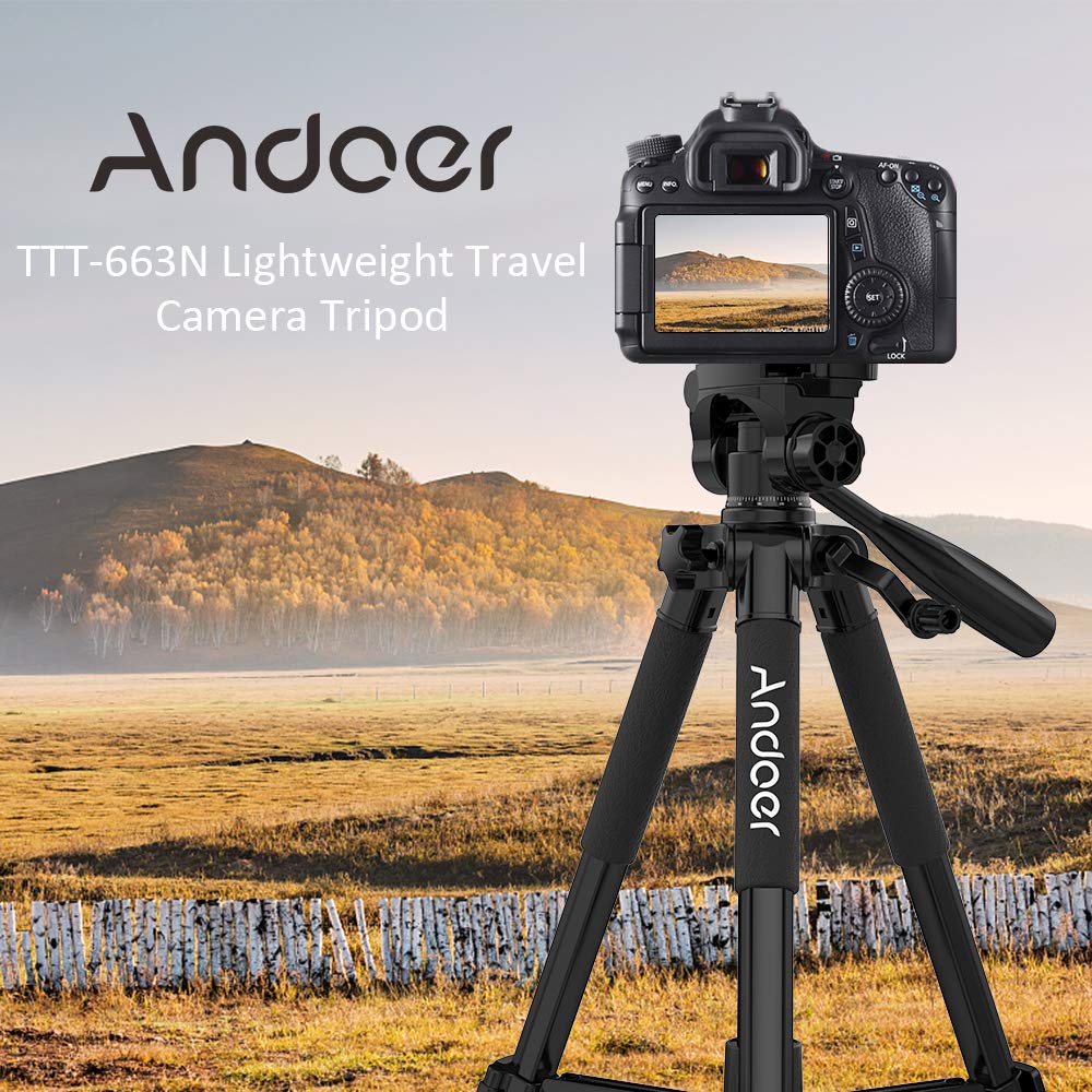 Andoer Andoer TTT-663N de 57,5 pulgadas Trípode de cámara ligero de viaje Trípode de teléfono para cámara DSLR SLR Fotografía Grabación de video con bolsa de transporte Abrazadera