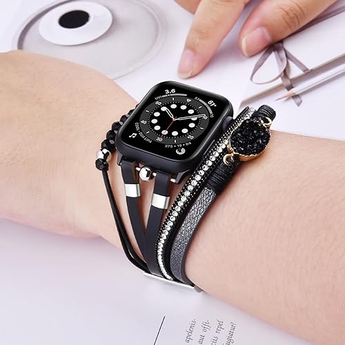 Vista 69 de VISOOM Beaded Boho Bracelet Compatible for Apple Watch Band 40mm/38mm/41mm/42mm iWatch Series 10 9 8 7 SE 6/5/4 Women Leather Fashion Cute Handmade