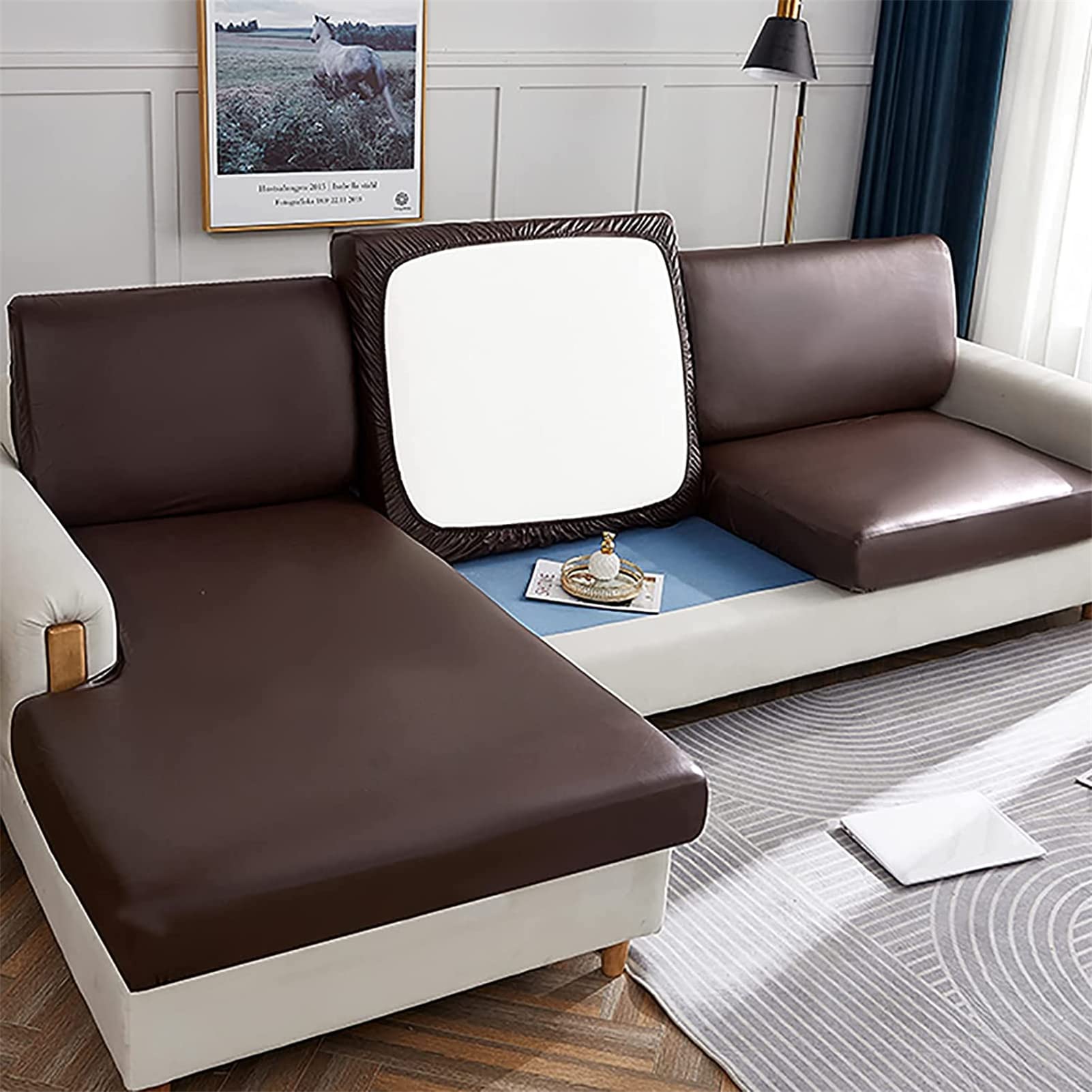 Housse de canapé imperméable 1 place en cuir synthétique marron
