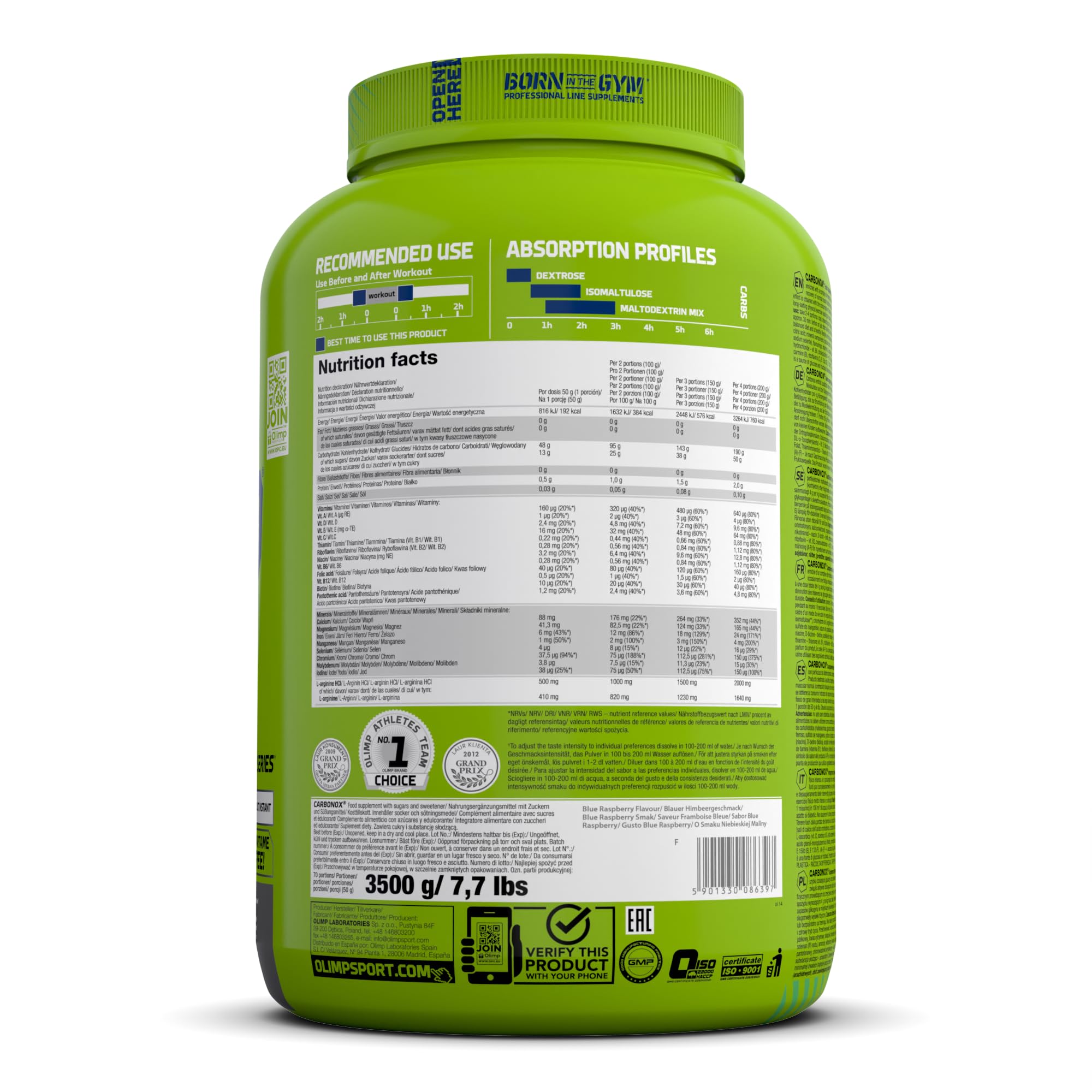 Olimp Labs Carbo NOX Pulver, Blue Raspberry Flavor, 3,5 kg