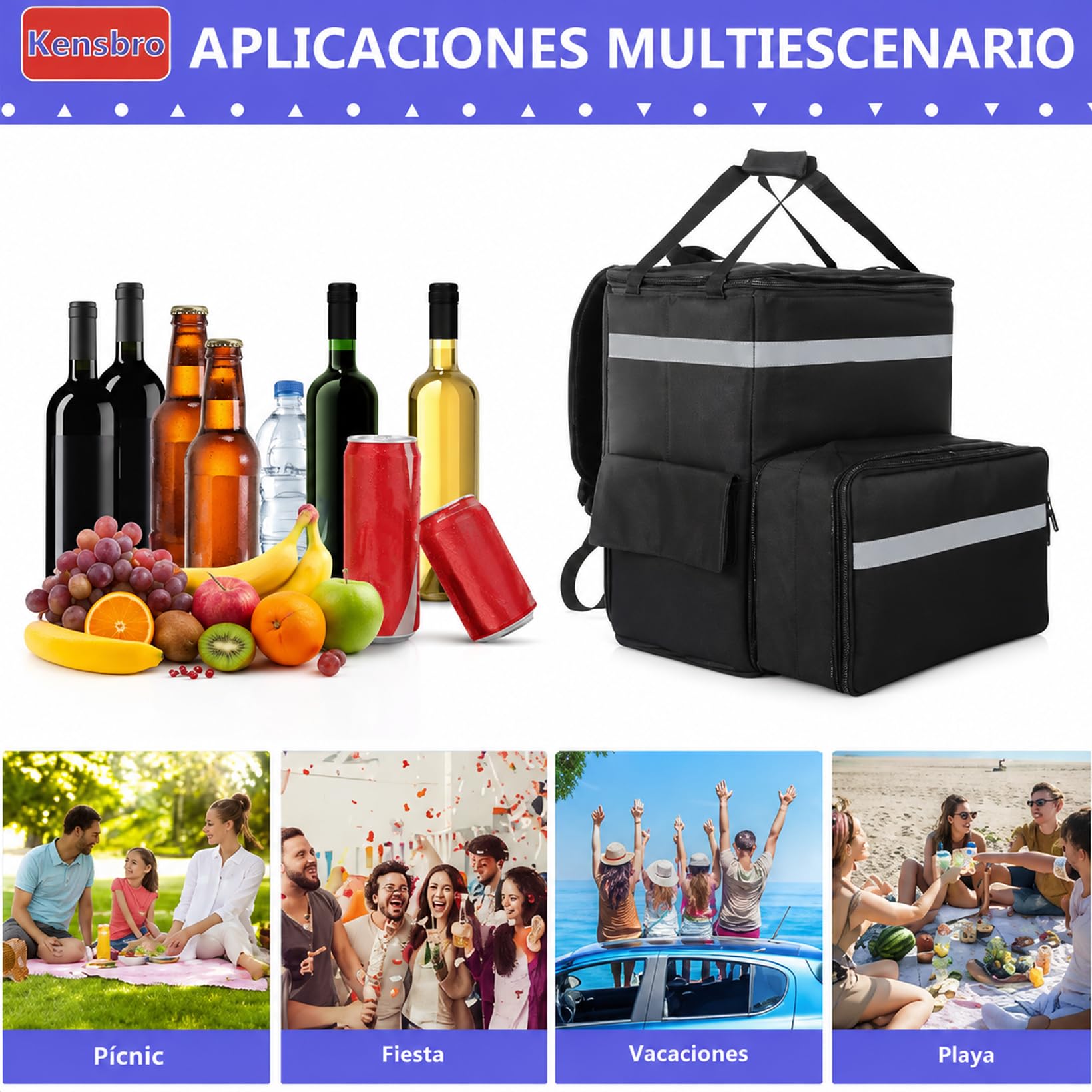 Lebensmittellieferungsrucksack,Wasserdichten Isolierter Lieferrucksack,Große Kühltasche,Kühlrucksack für Pizza für Ausflug, Camping, Wandern, Strand,Outdoor Reisen BBQ Wandern,38x36x38CM