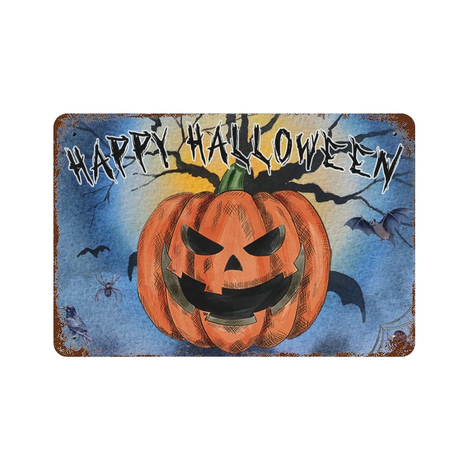 Plaque en métal Happy Halloween citrouille décoration extérieure maison hantée et cour