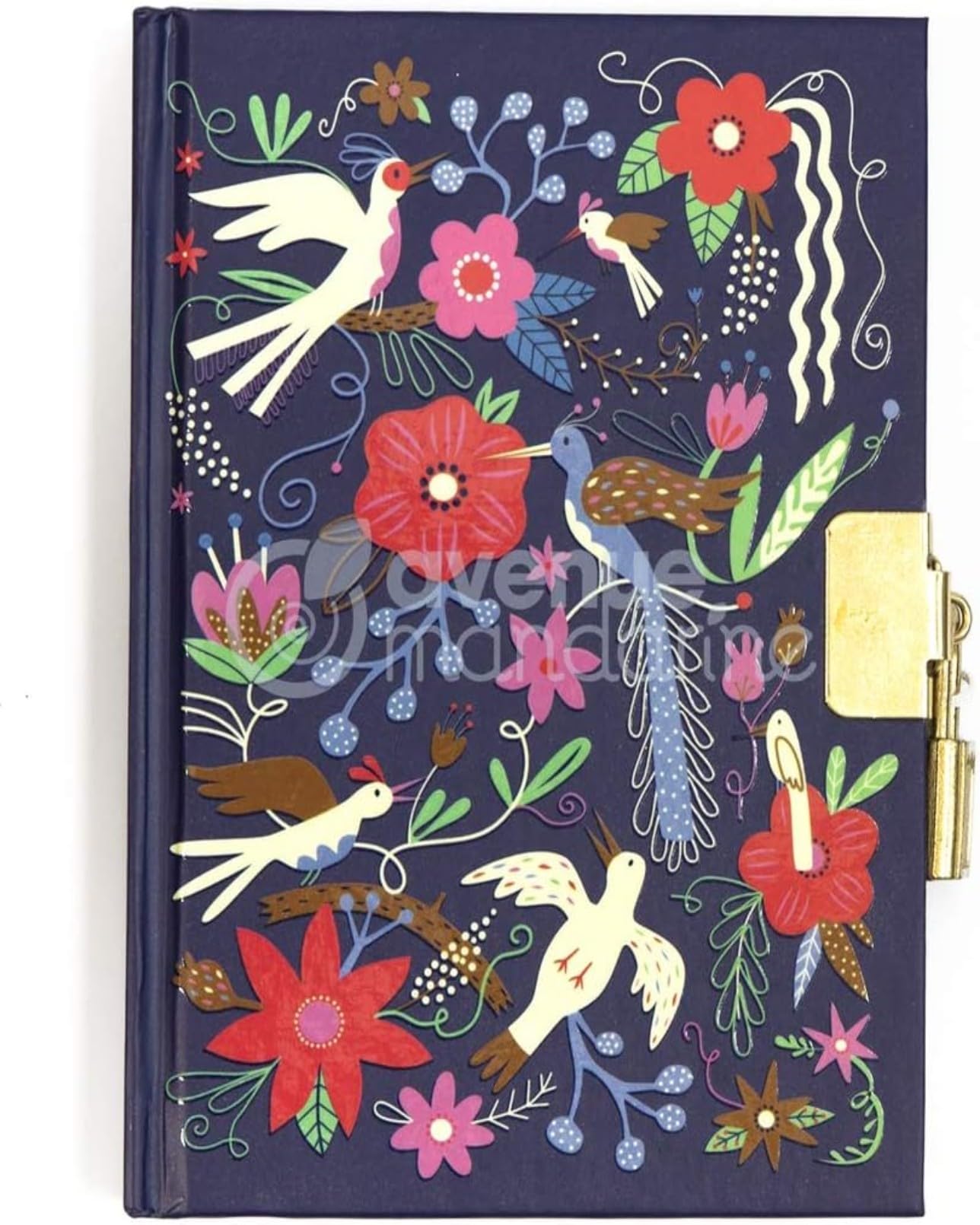 Avenue Mandarine - Ref CO205C - Private Diary with Padlock Closure - Birds & Flowers Design - 240 Ruled Pages, 110 x 140mm, Supplied with 2 Keys, Suitable for Ages 6+