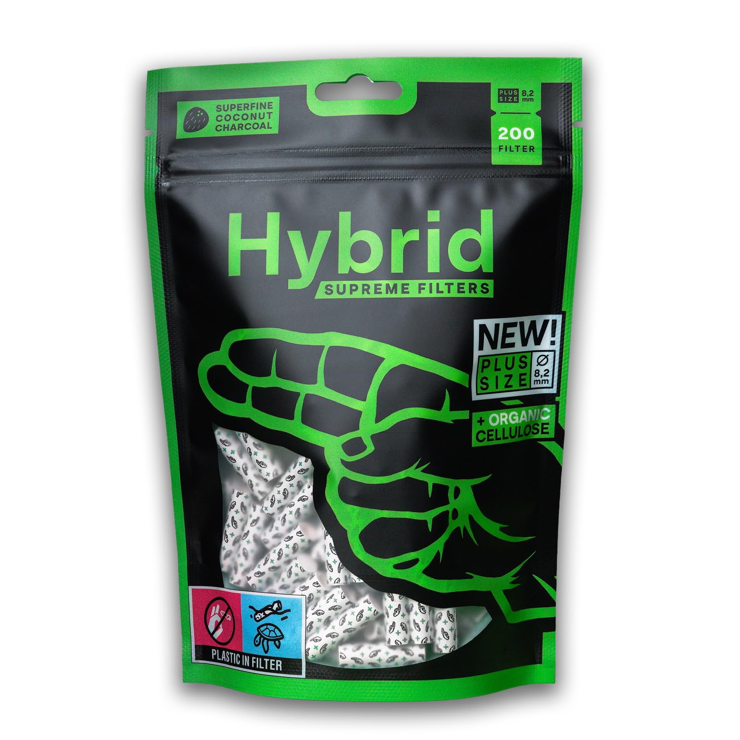 Filtro híbrido de carbón activo Plus Size (200 unidades, diámetro de 8,2 mm) – Filtro híbrido de pulpa y carbón activo de coco – Fabricado en Europa
